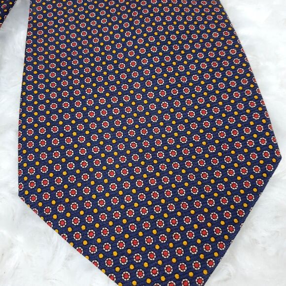 Polo Ralph Lauren Silk Dot Print Tie Navy Blue Red Yellow - Picture 4 of 7